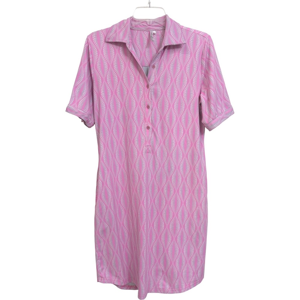 Lulu-B Pink Wave-Print Collared Mini Dress